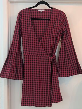 Jack by BB Dakota Red and Black Plaid Mini Wrap Dress
